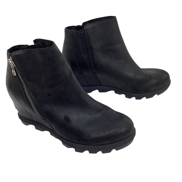 Sorel Joan Of Arctic Wedge ll Zip Womens 9.5 Nubuck Leather Ankle Boots Black - Picture 7 of 11